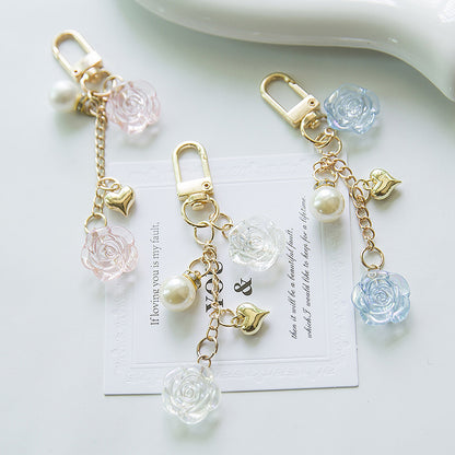 Resin Lavender Rose Keychain with Pearl and Gold Heart Charm 3