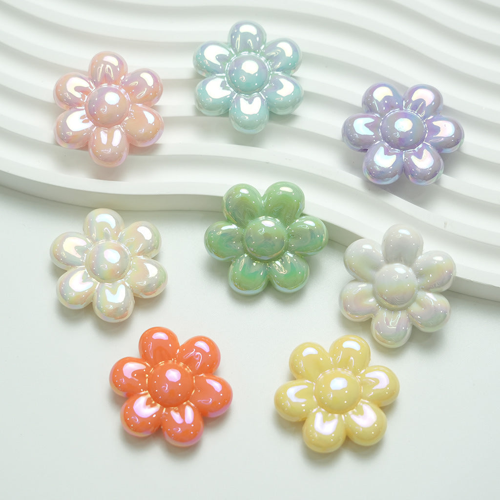 UV Plating Flower Acrylic Beads 32mm Glossy Pastel Large 20pcs 2