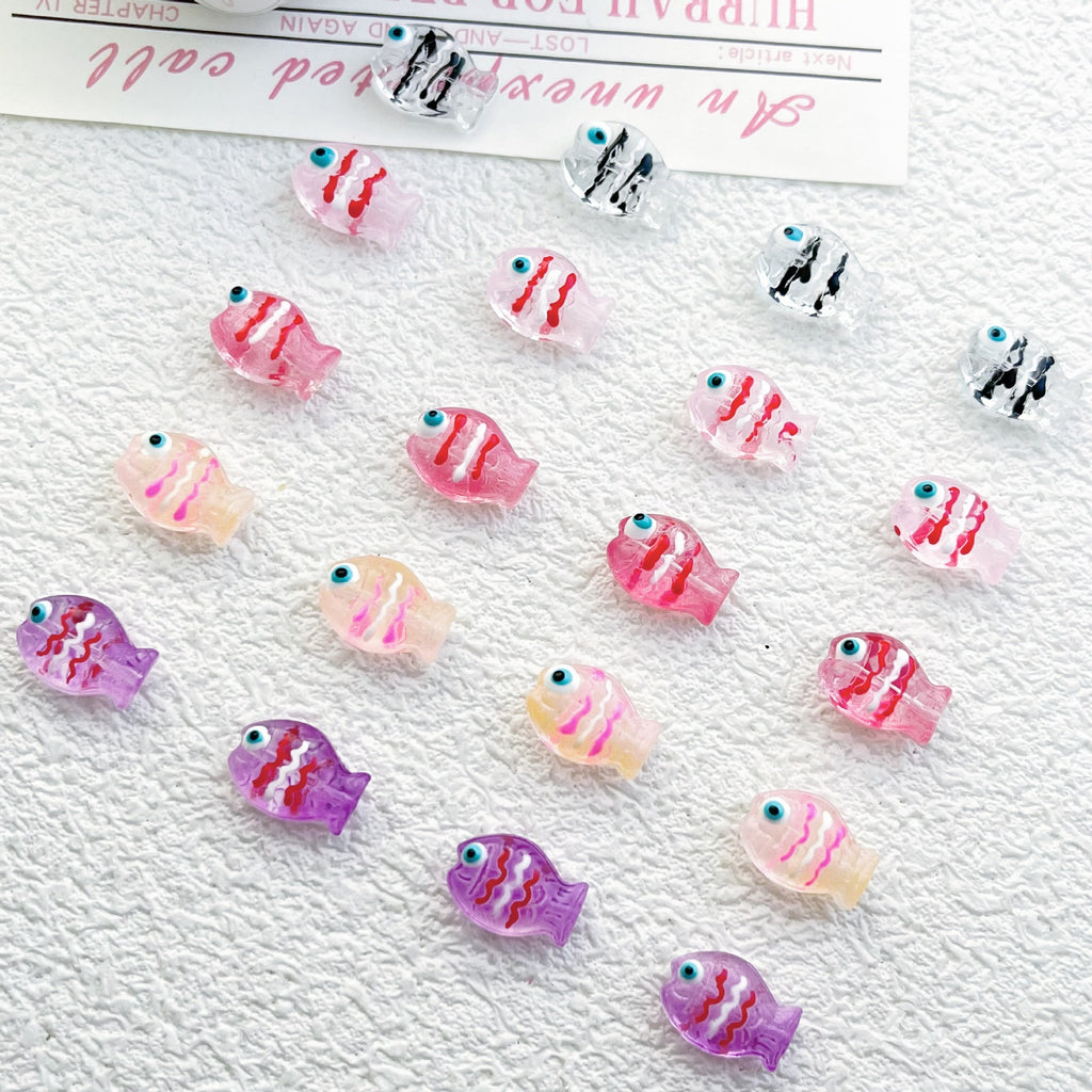 Hand Painted Fish Enamel Glass Beads 10x14mm Translucent Colorful 1pc 2