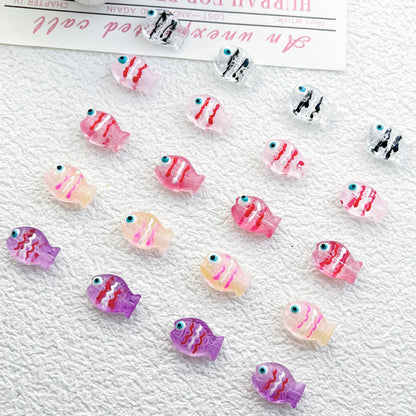 Hand Painted Fish Enamel Glass Beads 10x14mm Translucent Colorful 1pc 2