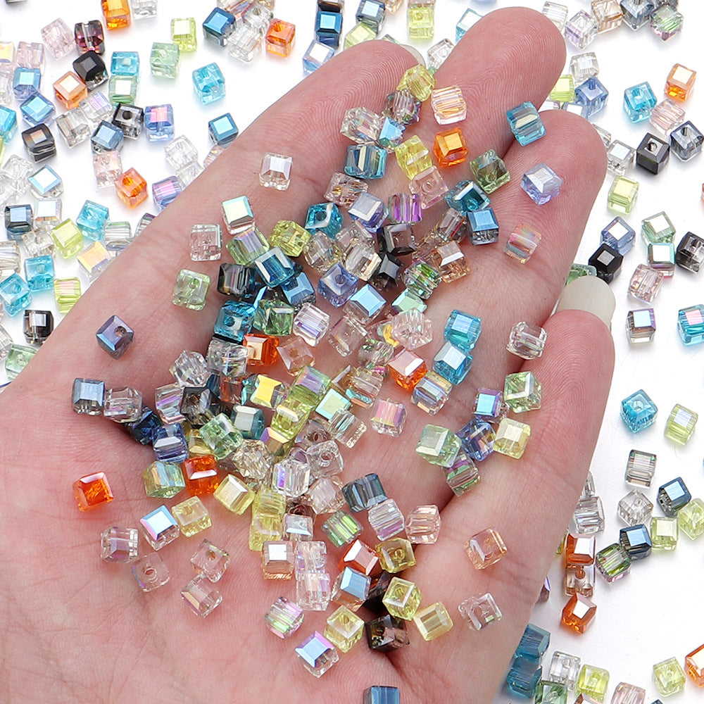 Transparent Square Glass Beads 8mm Iridescent Colors 50pcs 4