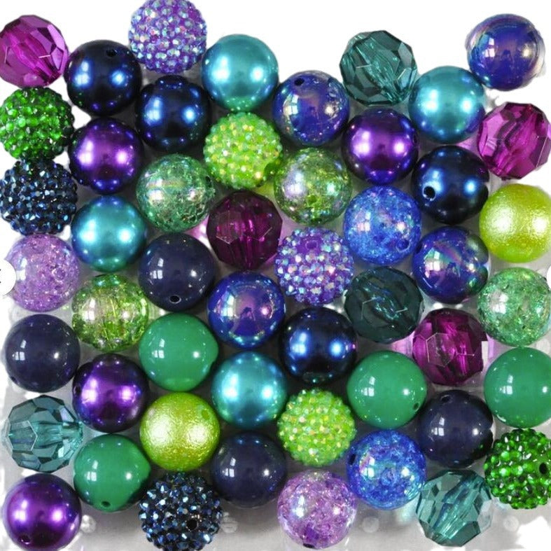 Bubblegum Beads 20mm Green Blue Purple Glossy Rhinestone Chunky Mix 50pcs 3