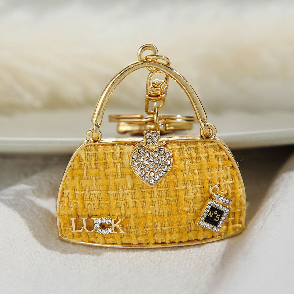 Vintage Alloy Shoulder Bag Keychain with Rhinestone Accent 6