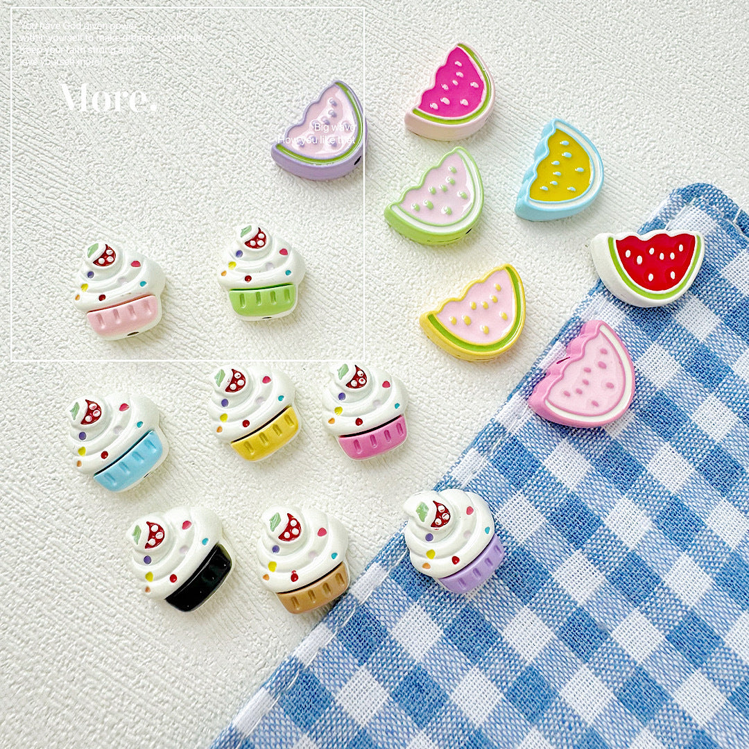 Baking Painted Watermelon and Cake Metal Beads 16mm Colorful 10pcs 3