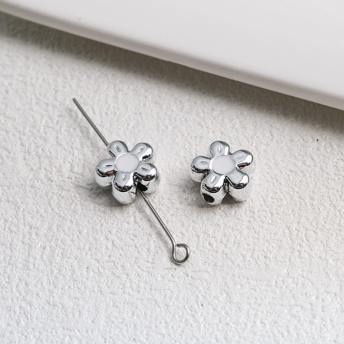 Silver Cherry Blossom Acrylic Beads 12mm Enamel 50pcs 11