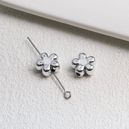 Silver Cherry Blossom Acrylic Beads 12mm Enamel 50pcs 11