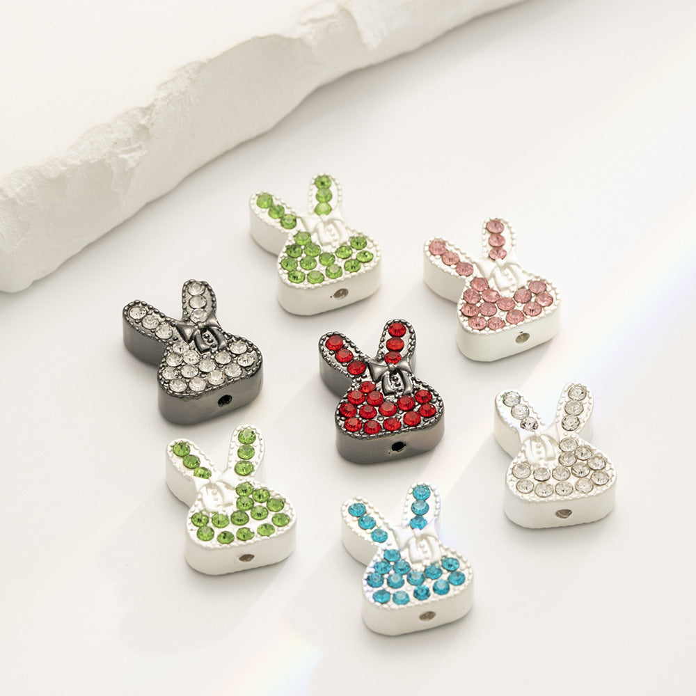 Rhinestone Rabbit Alloy Beads 17mm Colorful Sparkle 10pcs