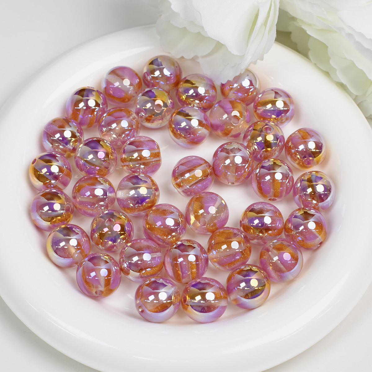 Gild Striped Resin Beads 16mm Round Multicolor 10pcs 5