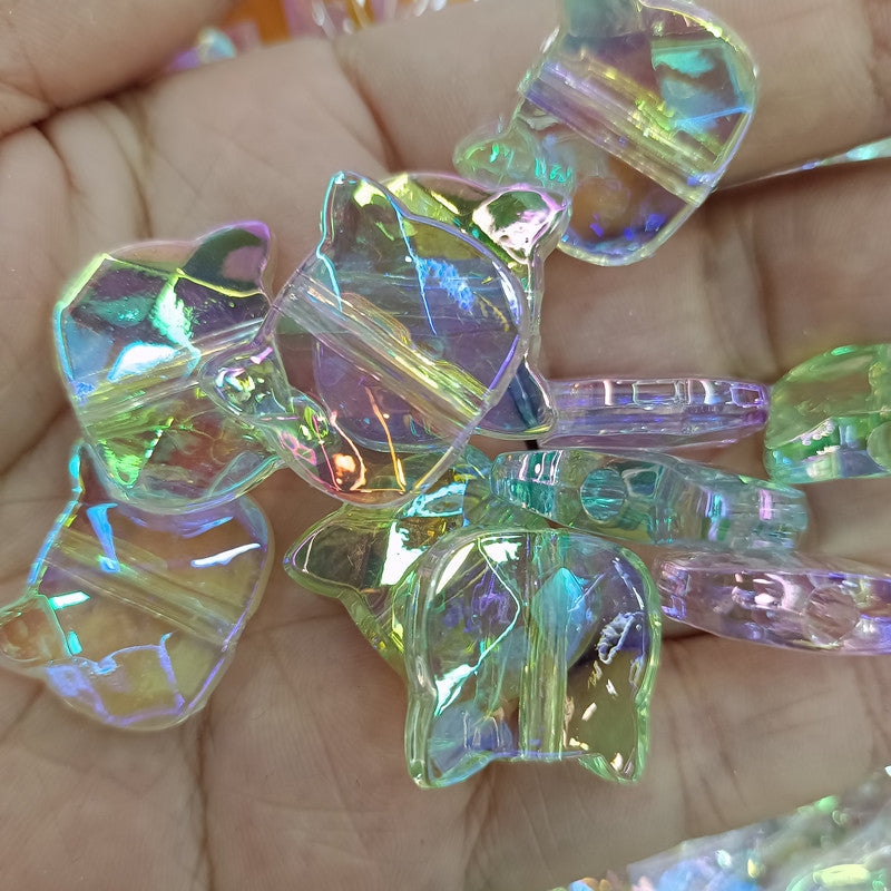 Transparent Plating Cat Acrylic Beads 20mm Iridescent 100pcs 3