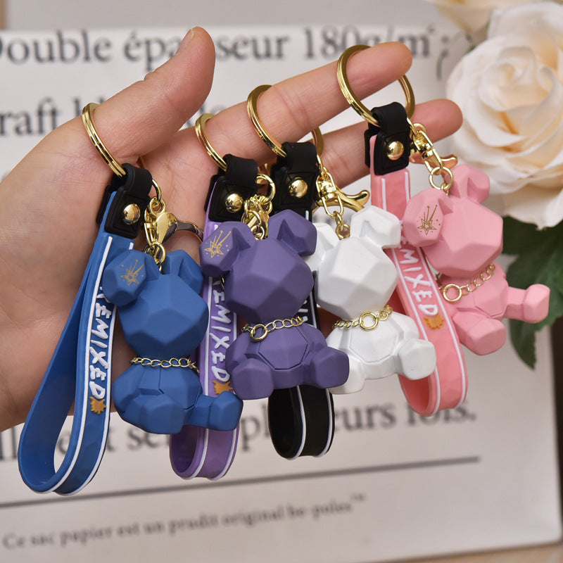 Resin Rabbit Cartoon Keychain Pastel Colors Gold Tone Collar