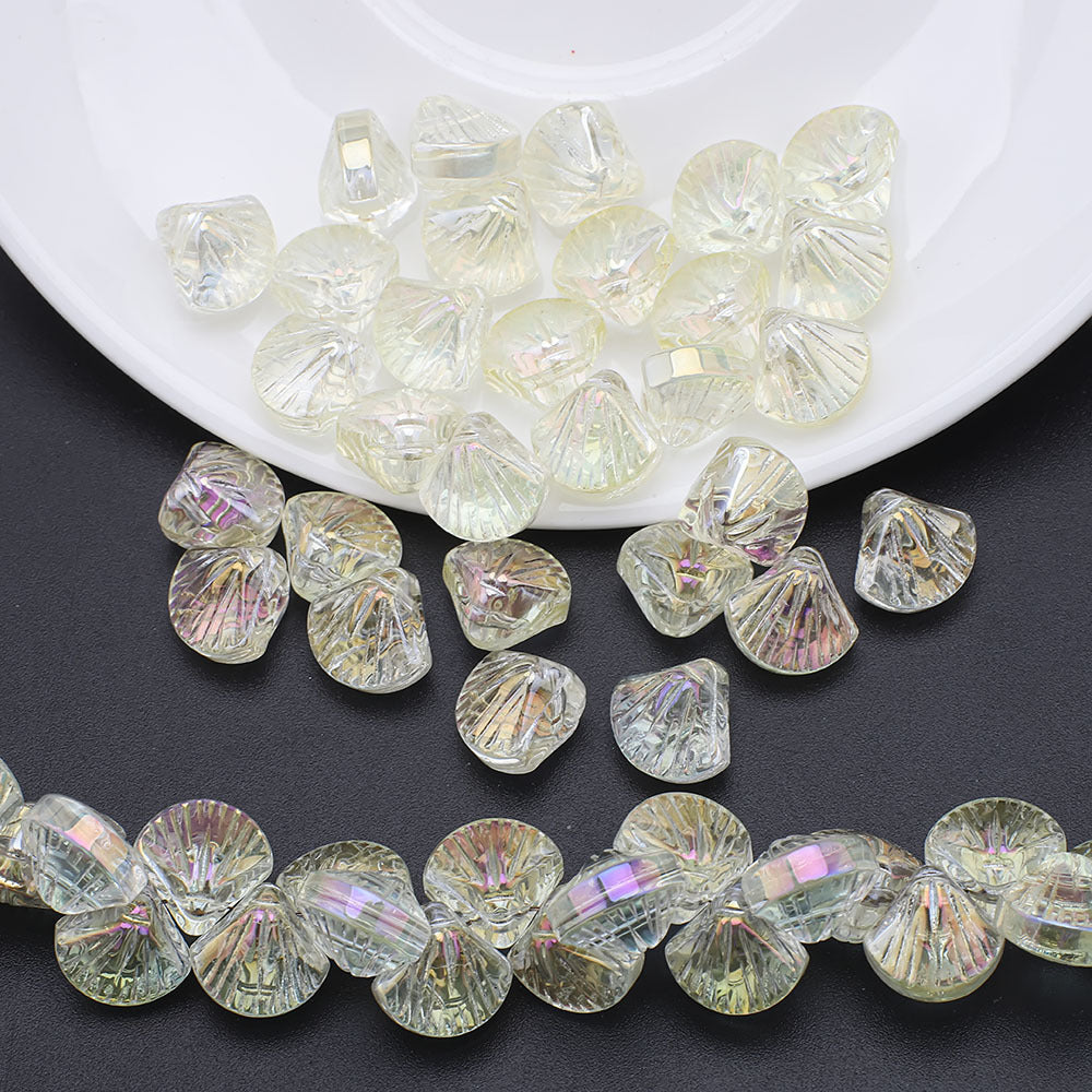 Electroplated Shell Glass Beads 10mm Glossy Ridged Surface 60pcs 18
