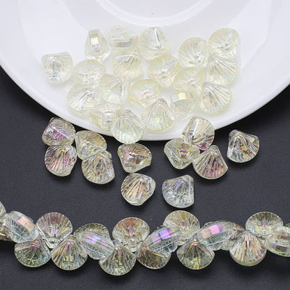Electroplated Shell Glass Beads 10mm Glossy Ridged Surface 60pcs 18