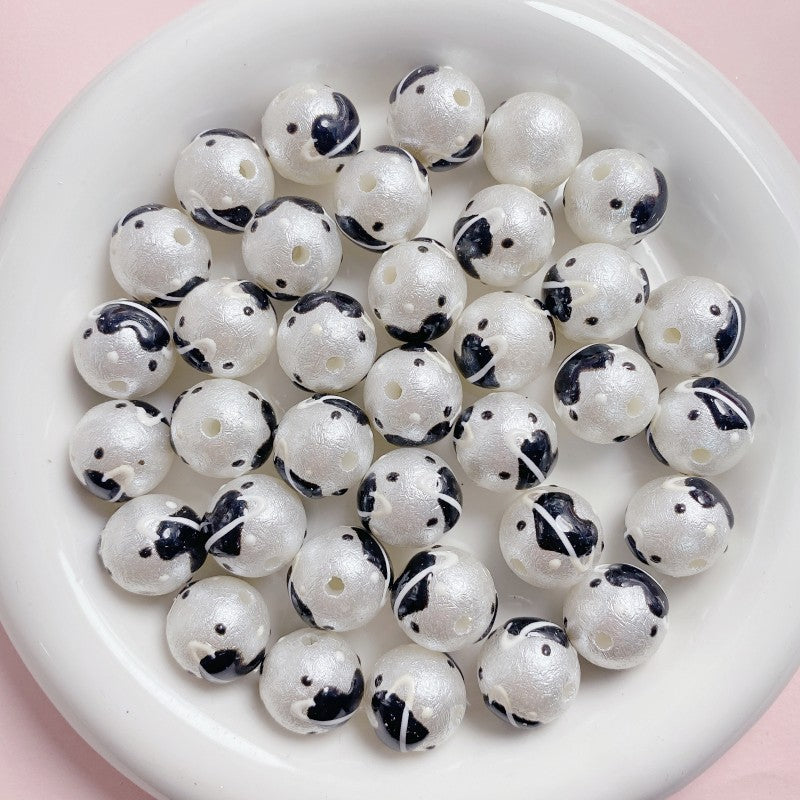 Painted Round Acrylic Beads 16mm Cartoon Hand Painted Imitation Pearl 5pcs 10