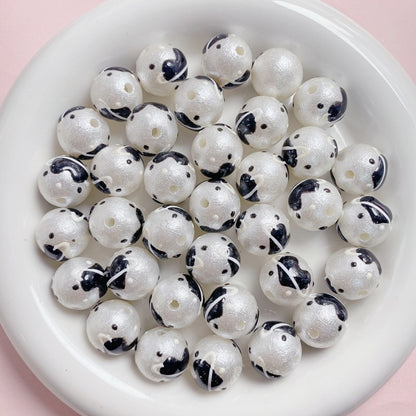 Painted Round Acrylic Beads 16mm Cartoon Hand Painted Imitation Pearl 5pcs 10