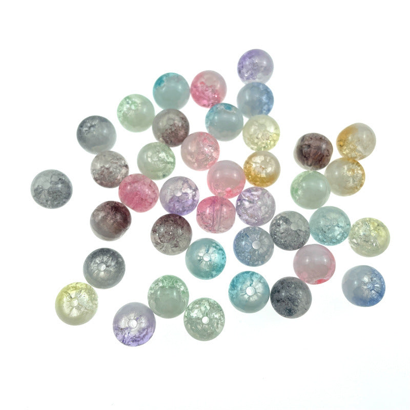 Crackle Round Glass Beads 10mm Ice Cracked Half Color Milk Cap 100pcs 3