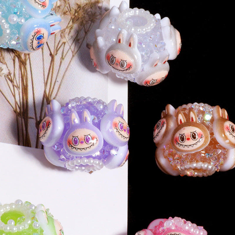 Embellished Bunny Clay Beads 23mm Pearl Crystal Cluster 6pcs 4