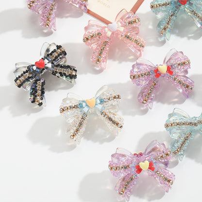 Lace Bow Rhinestone Beads 40mm Acrylic Multicolor 10pcs 2