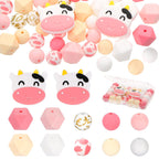 Silicone Focal Beads Cow Smiling Faces Pink Gray 20pcs 2