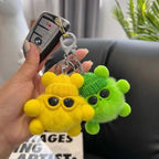 Fluffy Pom Pom Monster Doll Keychain with Sunglasses and Knitted Hat 5