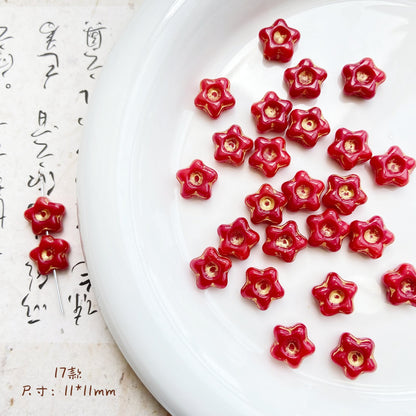 Forest Series Gilded Lampwork Glass Beads Nature Inspired Vintage 10pcs 19