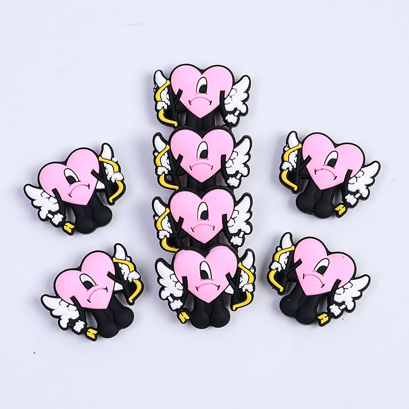 Silicone Focal Beads Heart Shooter Winged Pink Comic Outline 10pcs 2