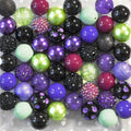 Bubblegum Beads 20mm Black Purple Green Chunky Mix 50pcs
