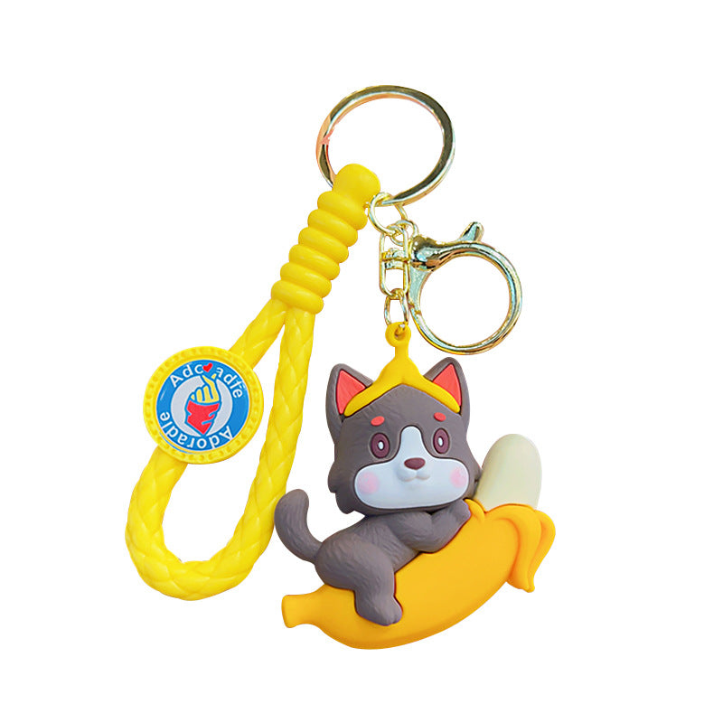 Soft Rubber Fruit Dog Keychain Cute Grape and Banana Design 5