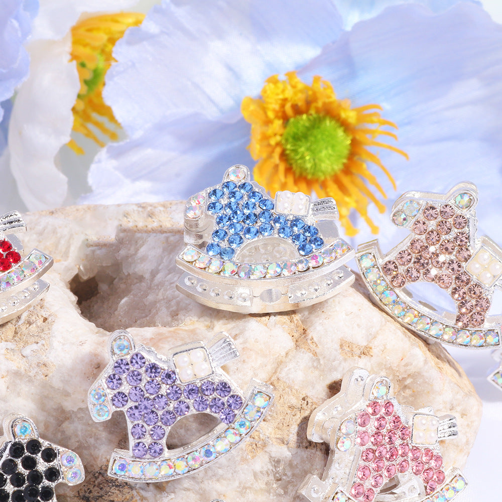 Double Sided Rocking Horse Rhinestone Beads 25mm Encrusted 5pcs 4