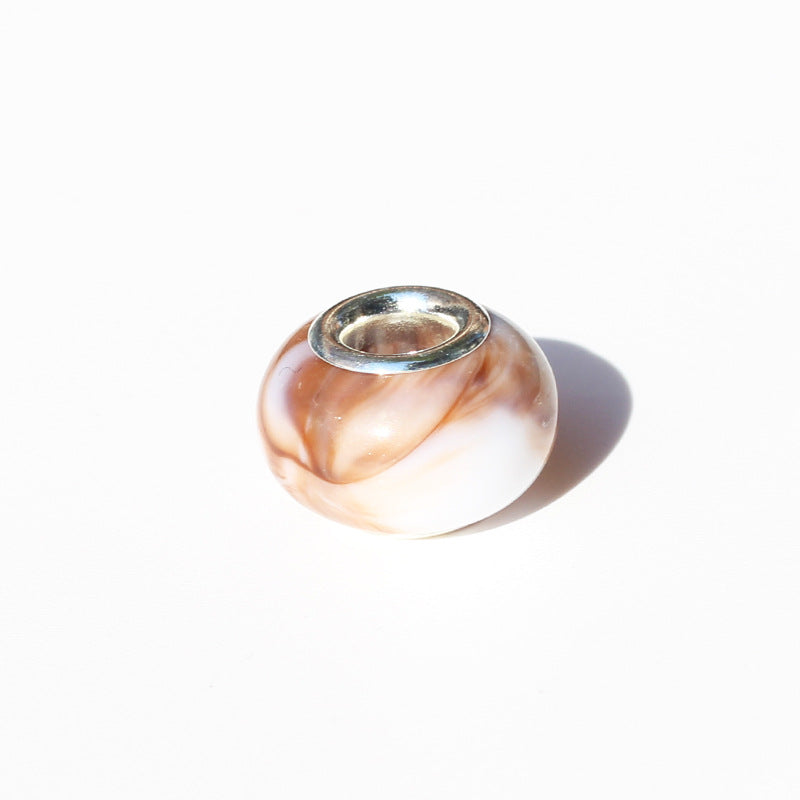 Blooming Color Marble Resin Spacer Beads 14mm Glossy Metal-Lined Hole 100pcs 15
