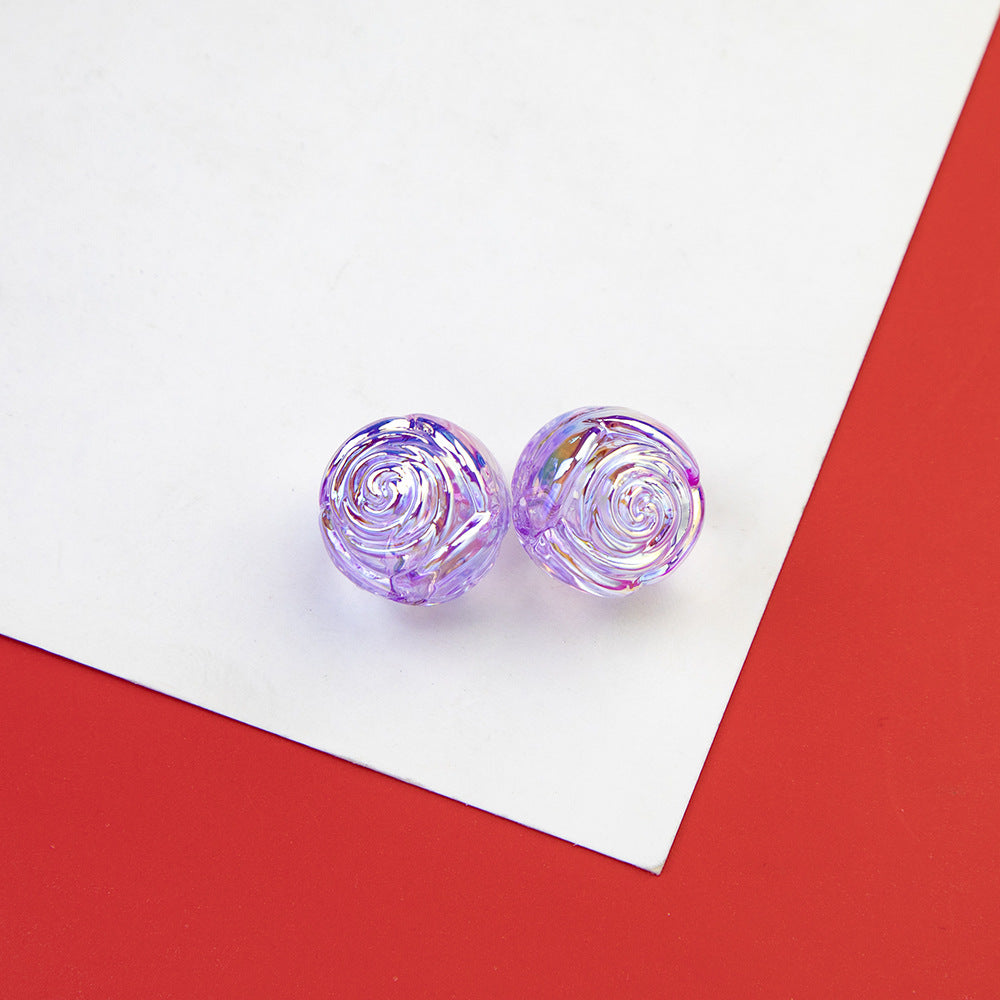 Transparent Rose Acrylic Round Beads 15x16mm Swirling Floral 20pcs 10