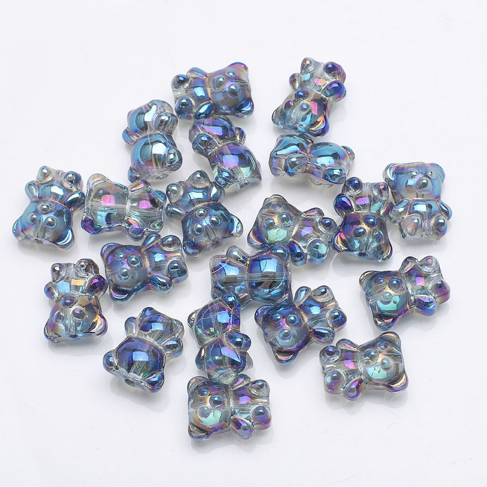 Electroplated Bear Glass Beads 12mm 14mm Mixed Metallic Colors 20pcs 19