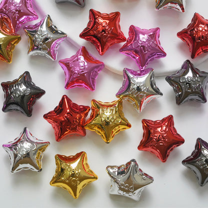 UV Plating Balloon Shaped Star Acrylic Beads 25mm Metal Colored 50pcs