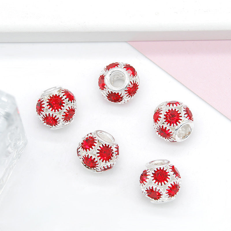Metal Rhinestone Hollow Spacer Beads 8mm 50pcs 13