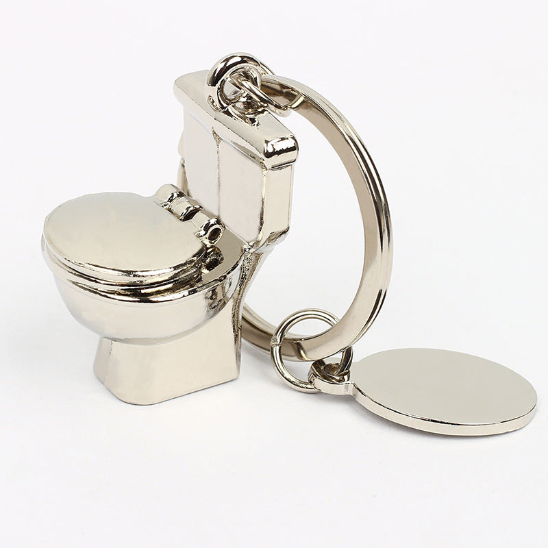 Mini Toilet Keychain Zinc Alloy Metal Silver Hinged Lid 4