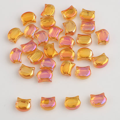 Plating Flat Cat Head Glass Beads 8mm x 10mm Iridescent Colors 30pcs 7