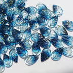 Czech Glass Beads Leaf 18mm Dark Blue Gradient Gold Shimmer 100pcs