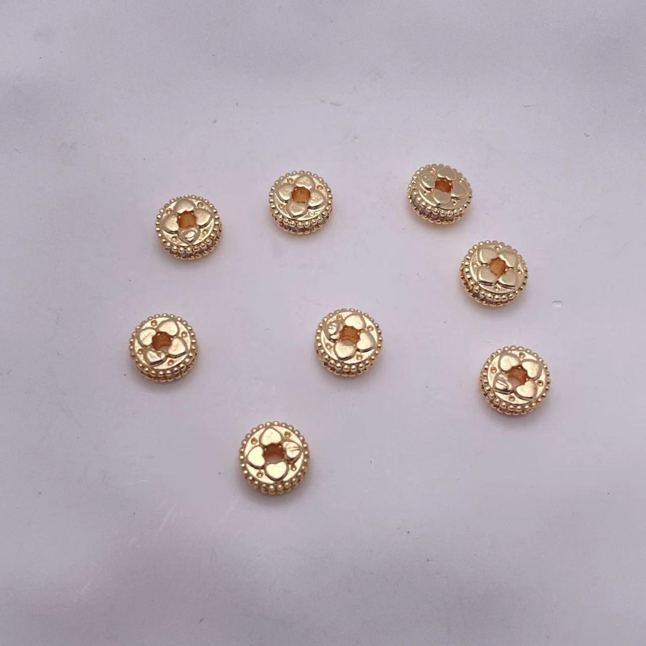Brass Four-Petal Flower Spacer Beads 7mm Zirconia 10pcs 6