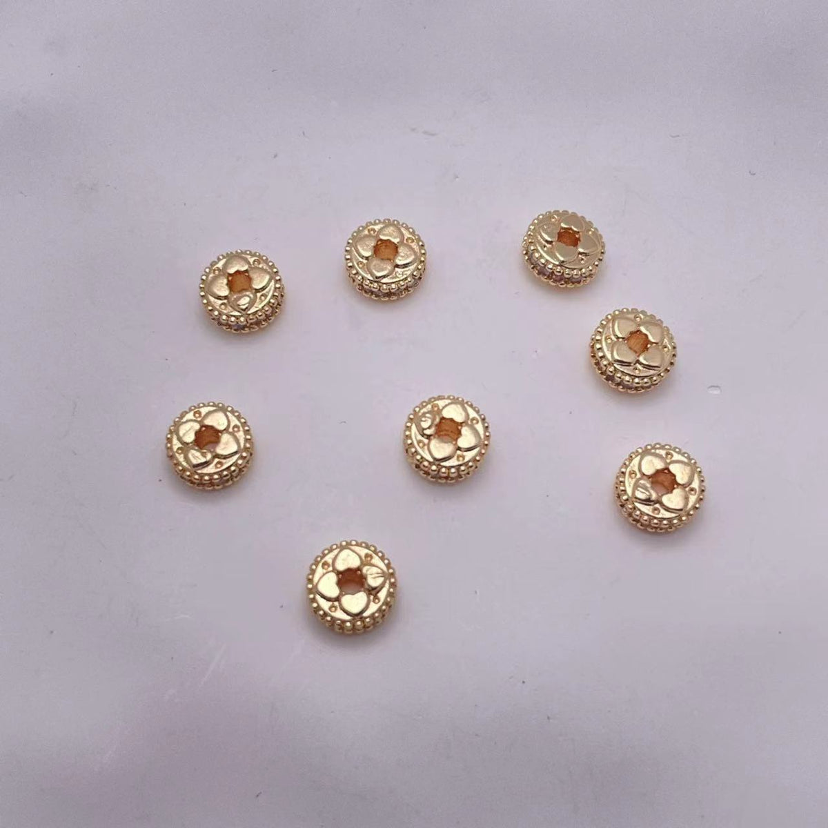 Brass Four-Petal Flower Spacer Beads 7mm Zirconia 10pcs 6