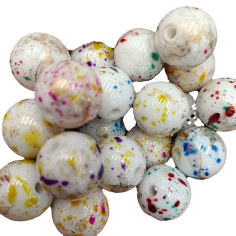 Spray Painted Acrylic Beads 16mm Colorful Speckled Splash 100pcs 5