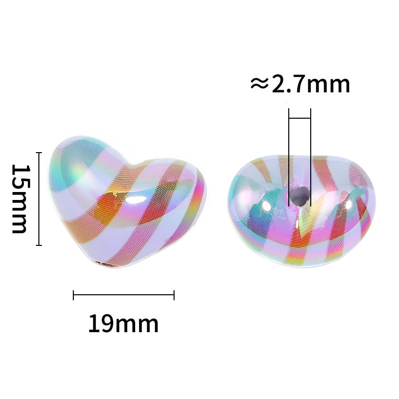 UV Plating Heart Acrylic Beads 19mm Rainbow Striped 50pcs 3