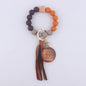 Silicone Bead Wristlet Keychain with Wood Tag and Leather Tassel MAMA 16