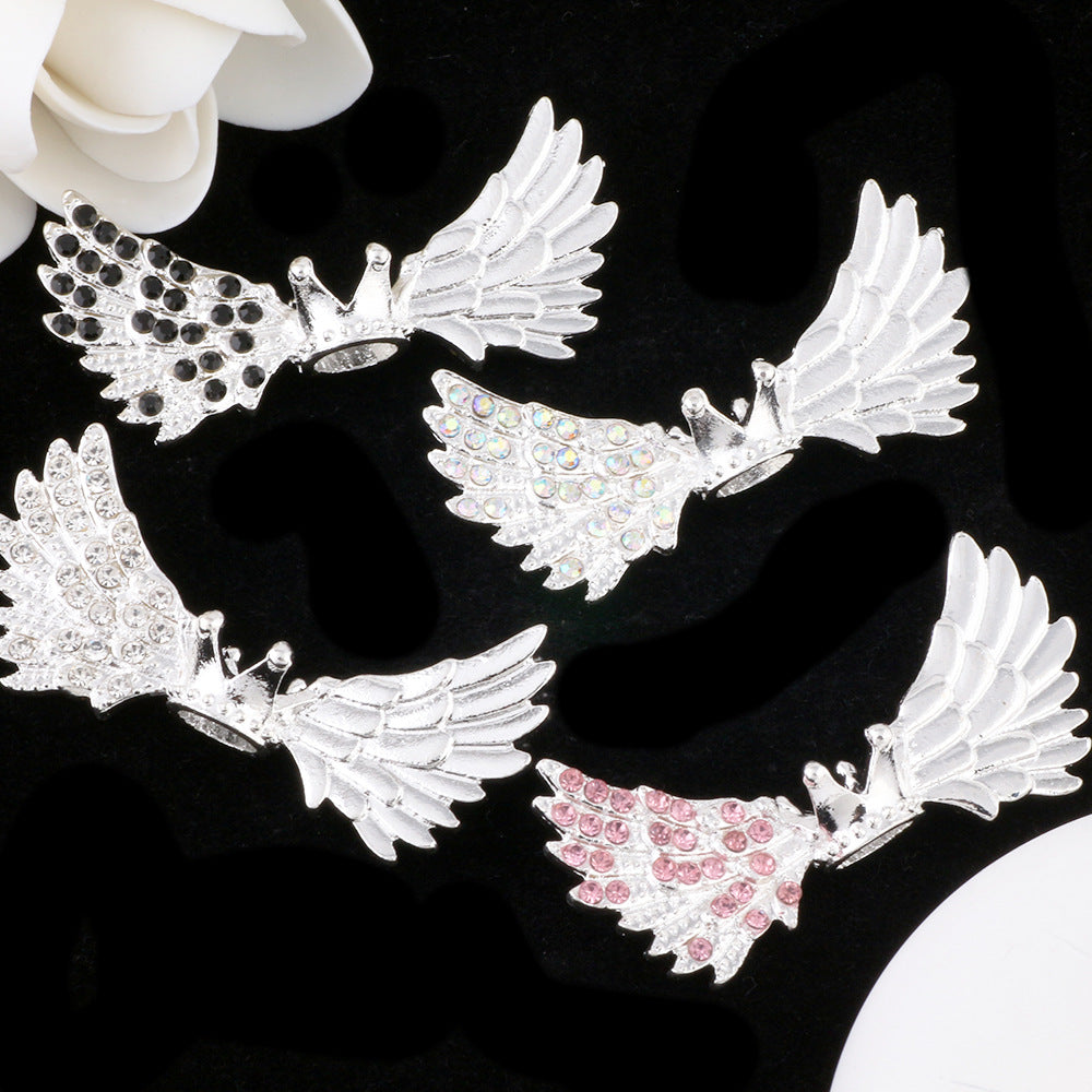 Angel Crown Wing Alloy Rhinestone Beads 25x53mm Detailed 4pcs 2