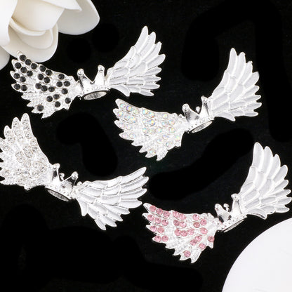 Angel Crown Wing Alloy Rhinestone Beads 25x53mm Detailed 4pcs 2