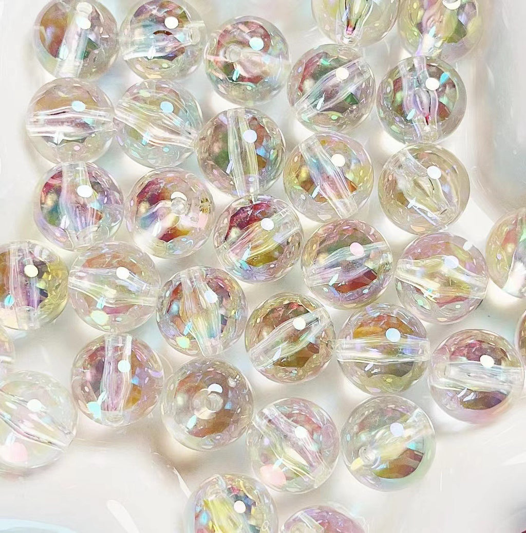 Clear Round Acrylic Beads 16mm UV Plated Rainbow Shimmer 200pcs 6