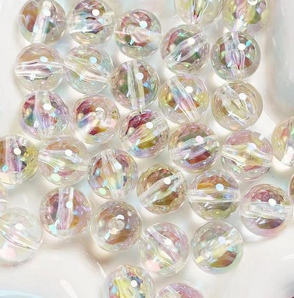 Clear Round Acrylic Beads 16mm UV Plated Rainbow Shimmer 200pcs 6