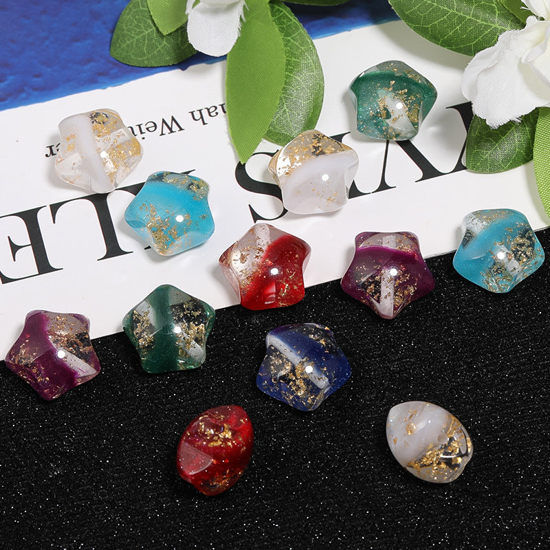 Frozen Gild Star Resin Beads 21mm Jewel Tone Gold Flake 25pcs 4