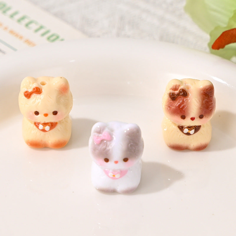 Glossy 3D Kitten Resin Beads 24-27mm Adorable Pastel 10pcs 6
