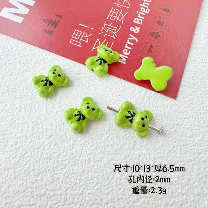 Bear and Double Heart Metal Beads 13mm Baking Painted Alloy 10pcs 12