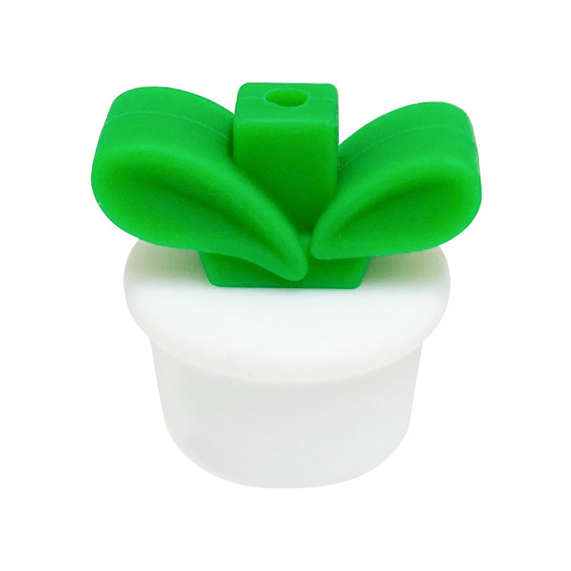 Silicone 3D Focal Beads Flowerpot Grass With Leaf Cluster 20pcs 14