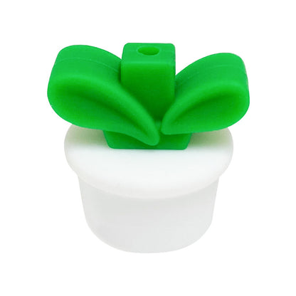 Silicone 3D Focal Beads Flowerpot Grass With Leaf Cluster 20pcs 14